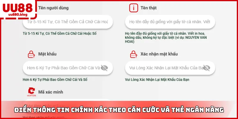 biểu mẫu điền thông tin đăng ký uu88