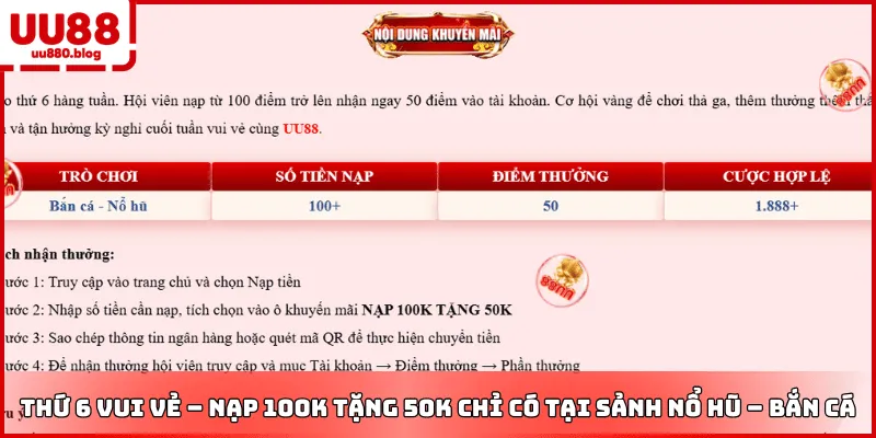 khuyến mãi nổ hũ bắn cá thứ 6 uu88